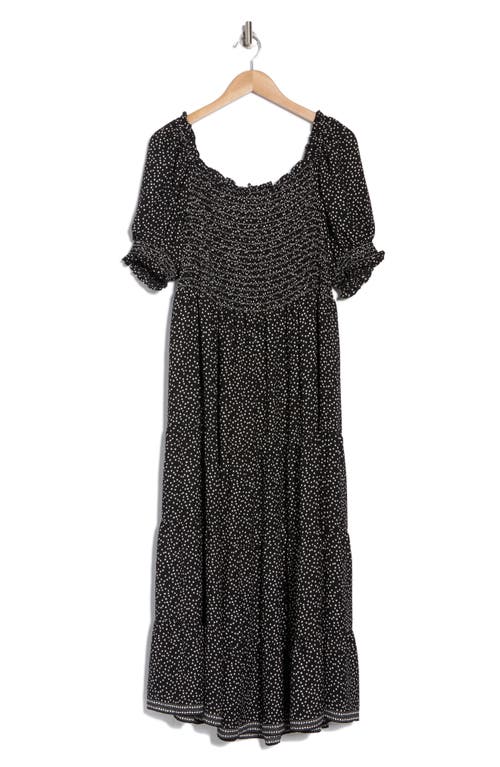 Max Studio Smocked Short Sleeve Tiered Maxi Dress In Black