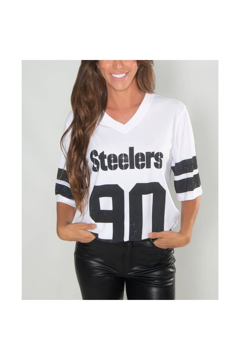 Women's Cuce T.J. Watt White Pittsburgh Steelers Crystal V-Neck Tunic, Alternate, color, White