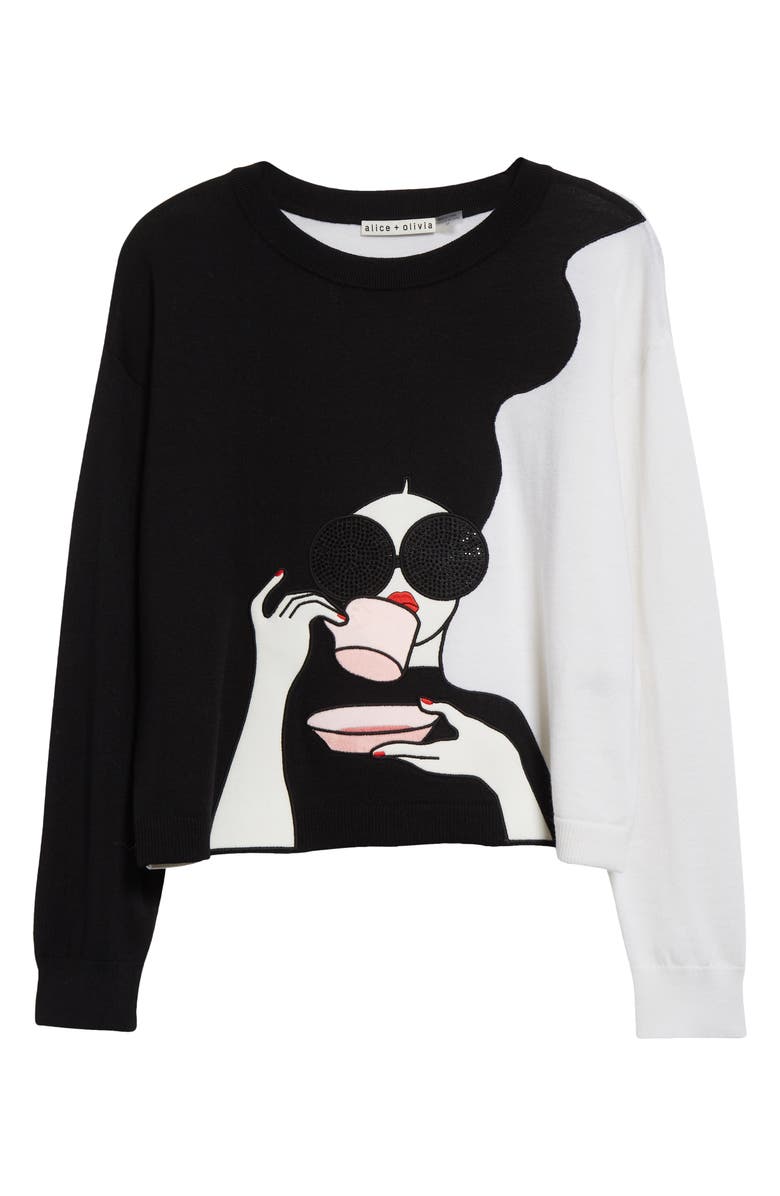 Alice + Olivia Gleeson StaceFace Stretch Wool Sweater, Alternate, color, 