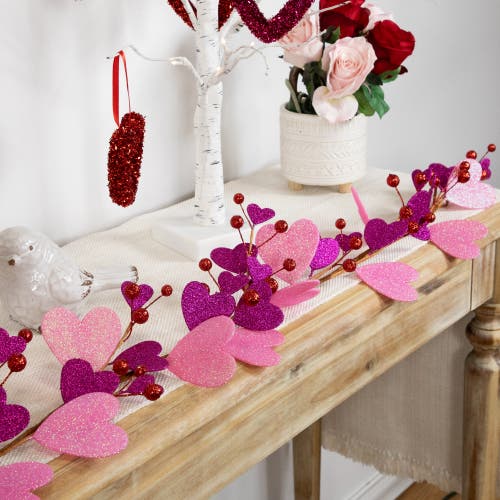 Northlight 6' Glittered Hearts And Berries Valentine's Day Garland In Red