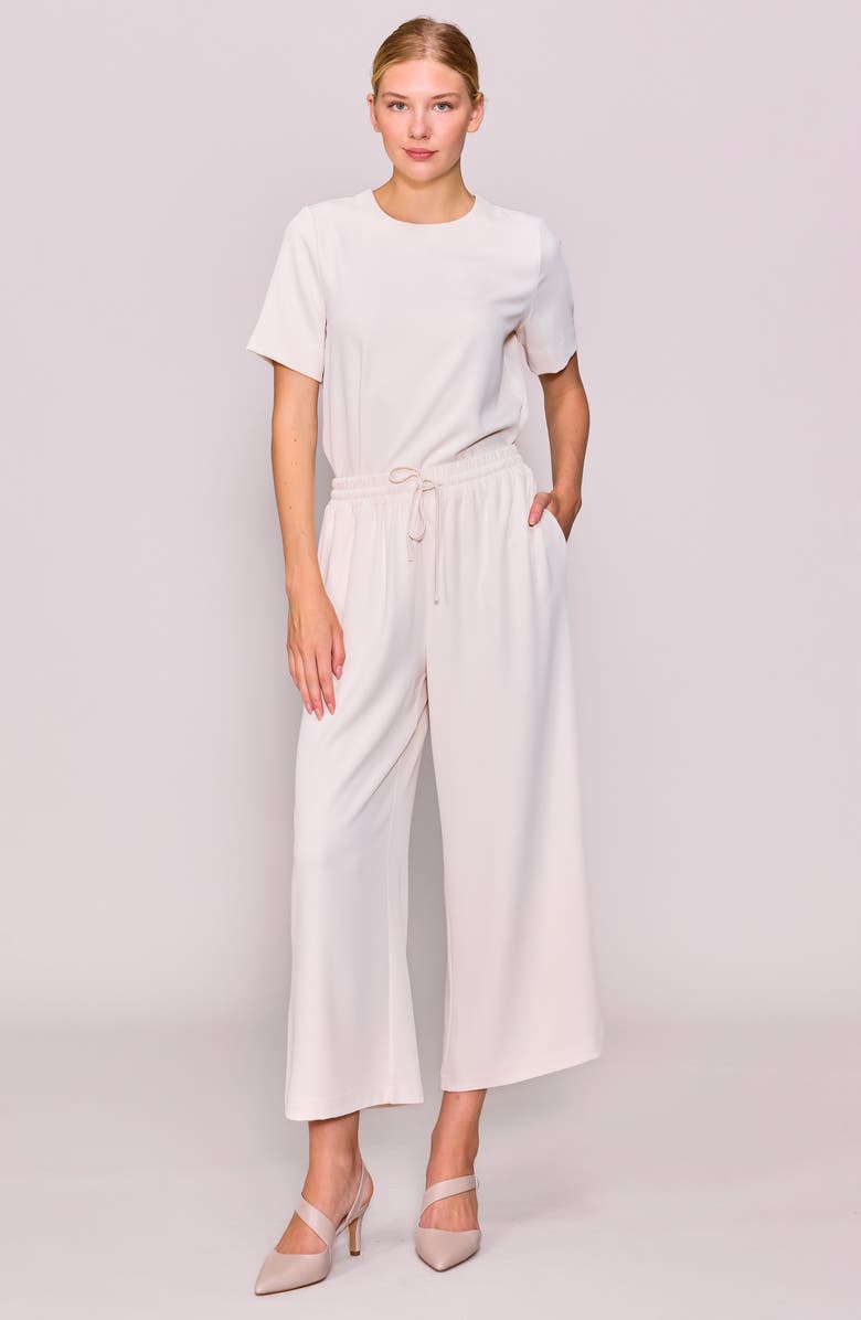 MELLODAY Boxy Stretch Crepe T-Shirt, Alternate, color, Bone