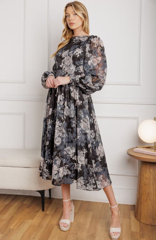 Flying Tomato Floral Long Sleeve Fit & Flare Midi Dress In Black