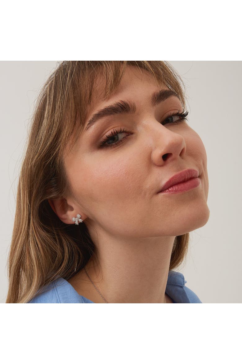 Bowtie Sterling Silver Zirconia Stud Earring, Alternate, color, Silver