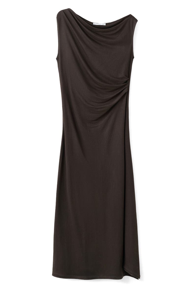 Pleated One-Shoulder Midi Dress, Main, color, BROWN