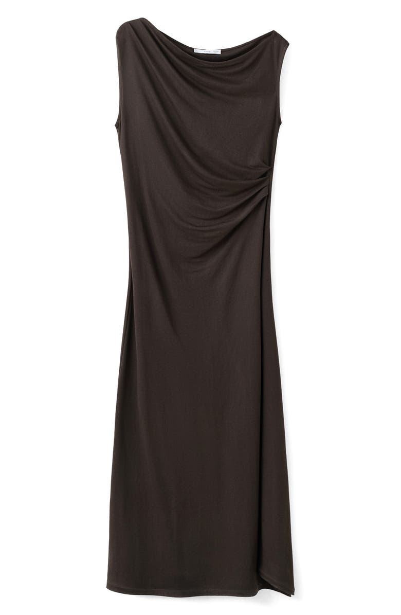 MANGO Pleated One-Shoulder Midi Dress, Main, color, Brown