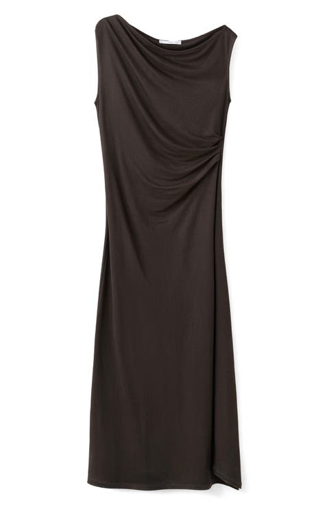 Pleated One-Shoulder Midi Dress