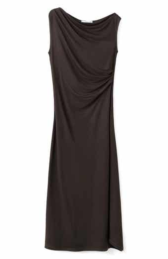 Pleated One-Shoulder Midi Dress