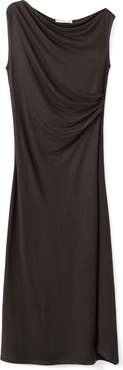 MANGO Pleated One-Shoulder Midi Dress
