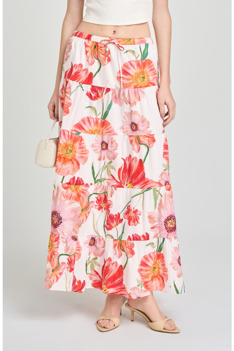 Marigold Tiered Midi Skirt, Main, color, IVORY POPPIES