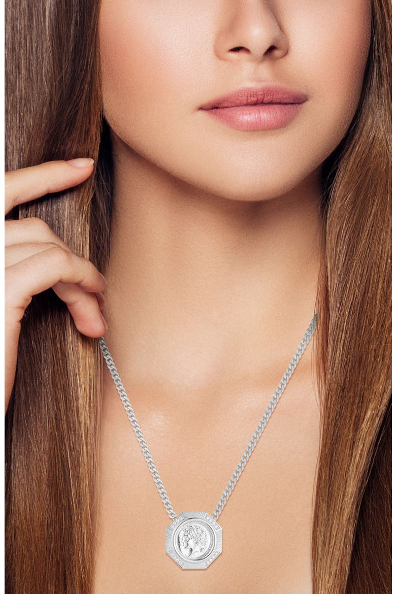 Cubic Zirconia Medallion Pendant Necklace, Alternate, color, SILVER