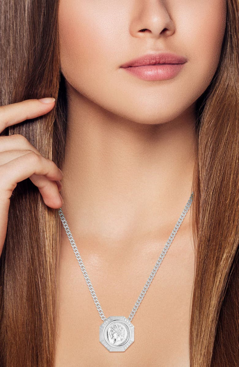 SPHERA MILANO Cubic Zirconia Medallion Pendant Necklace, Alternate, color, Silver