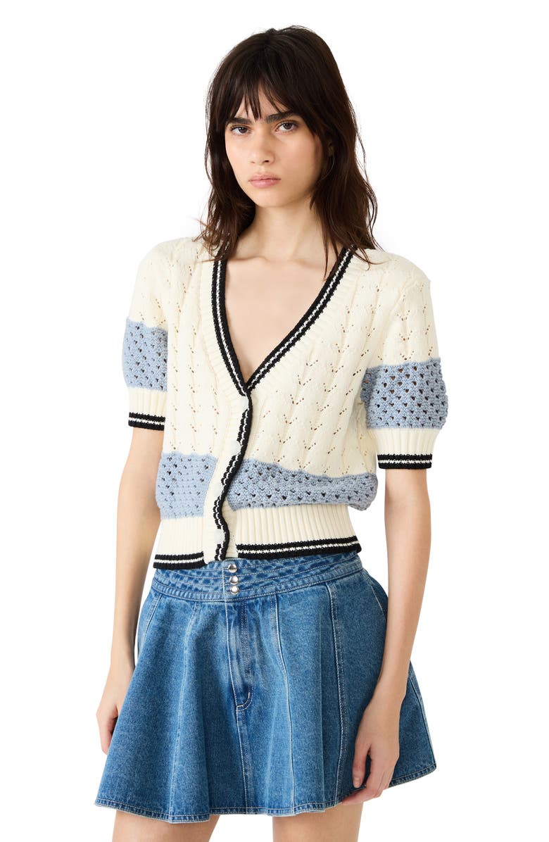 Steve Madden Fiona Tipped Cotton Blend Pointelle Cardigan, Alternate, color, 