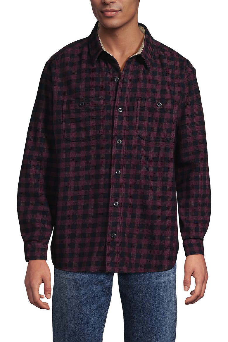 Authentic Flannel Shirt with Corduroy Collar, Alternate, color, Lush Burgundy Check