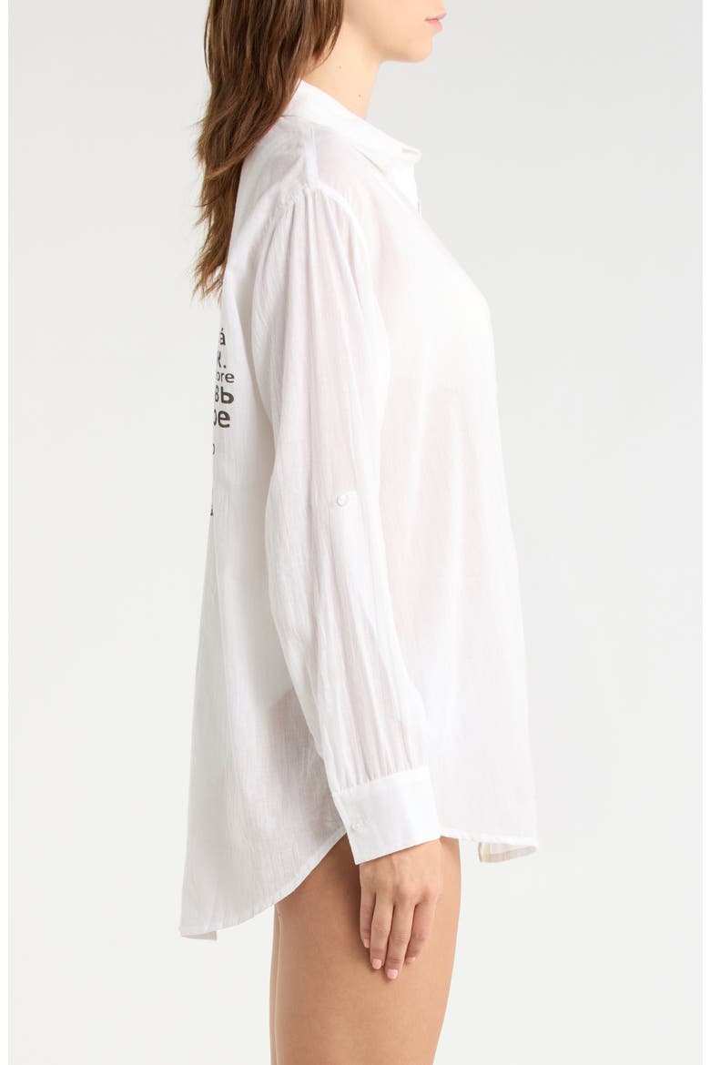 Evil Eye Print Button-Up Cover-Up Shirt, Alternate, color, WHITE HEART