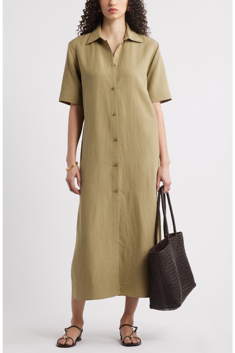 Button Front Shirtdress, Alternate, color, OLIVE COVERT