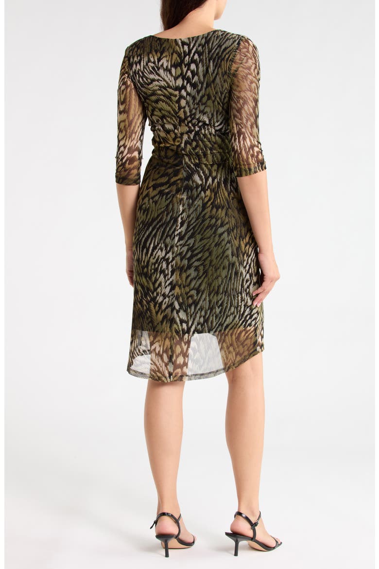 Three-Quarter Sleeve Mesh Faux Wrap Dress, Alternate, color, LODEN