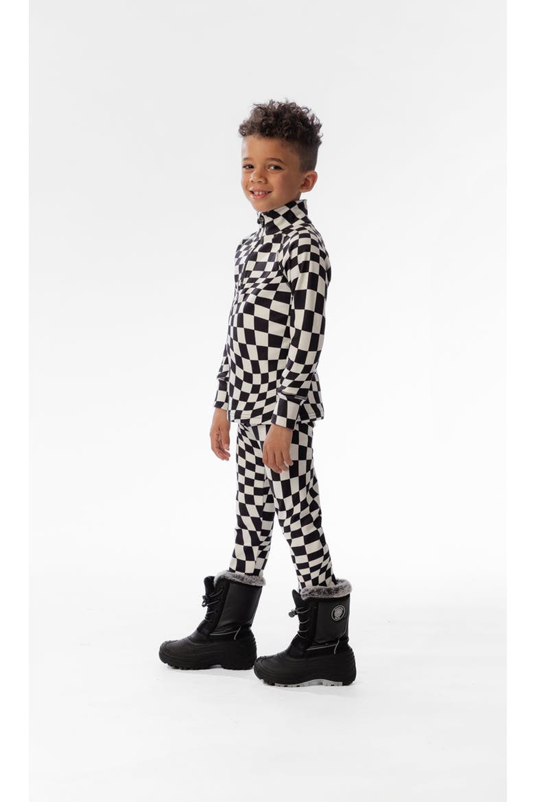 Two Piece Checkered Brushed Top & Pants Thermal Underwear, Alternate, color, White Checkered Print