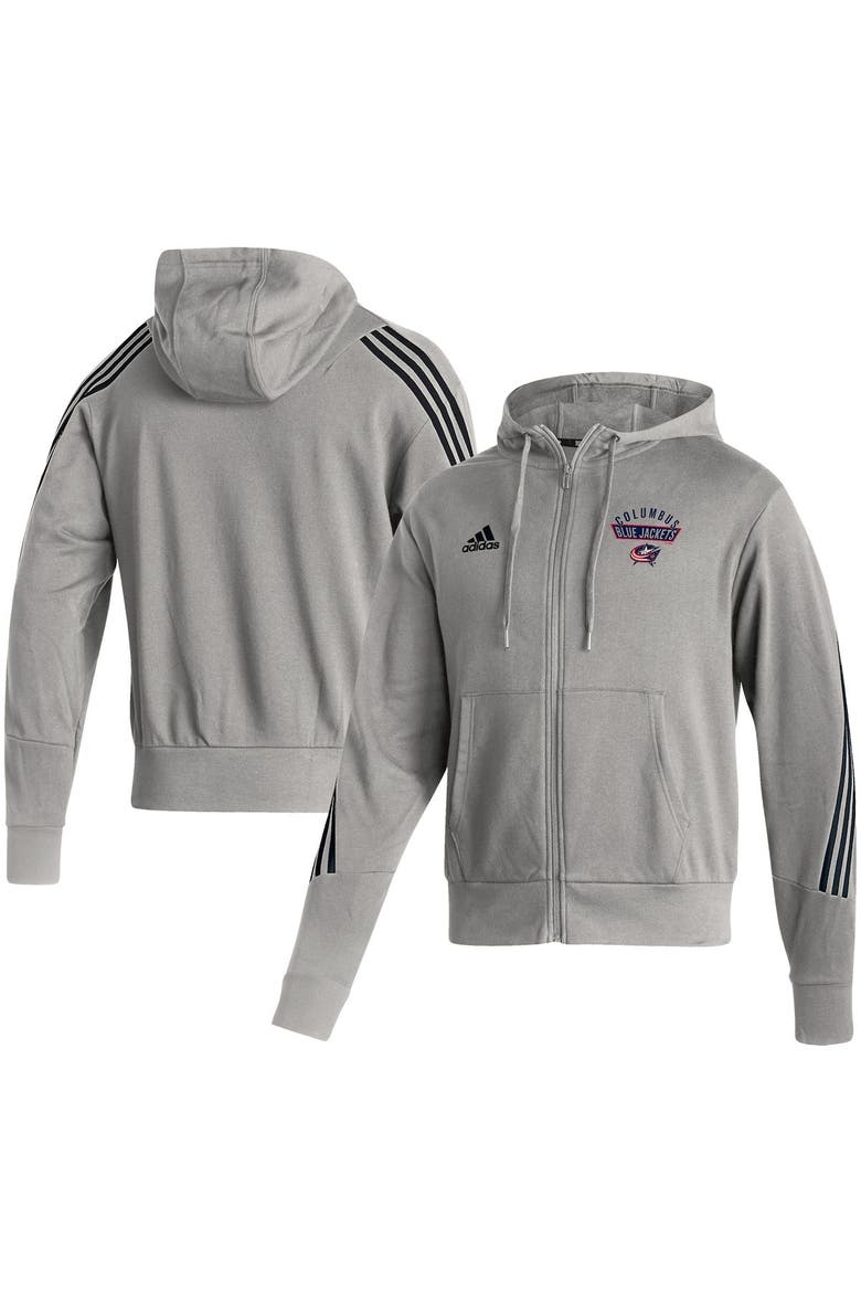 Men's adidas Heathered Gray Columbus Blue Jackets Fashion Full-Zip Hoodie, Main, color, Heather Gray