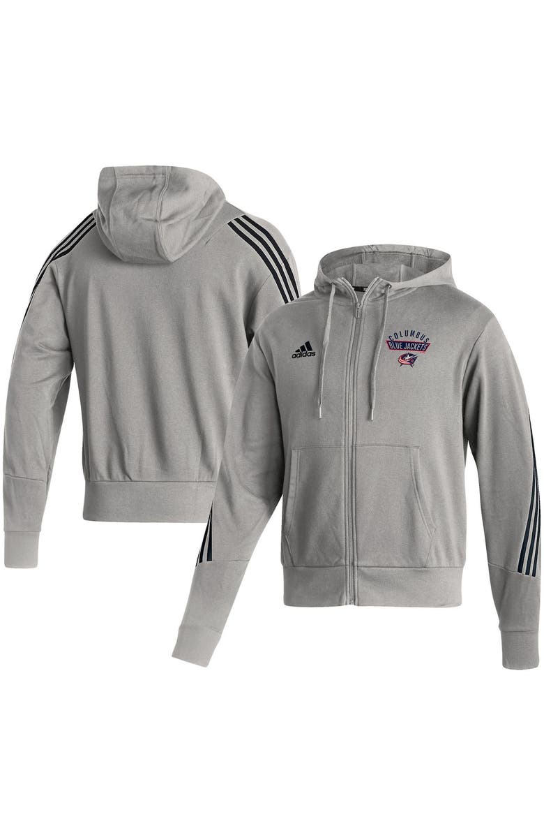 adidas Men's adidas Heathered Gray Columbus Blue Jackets Fashion Full-Zip Hoodie, Main, color, 