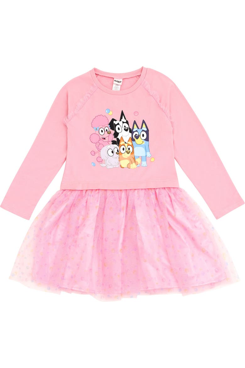 French Terry Mesh Tutu Dress, Main, color, Bluey and Bingo Pink