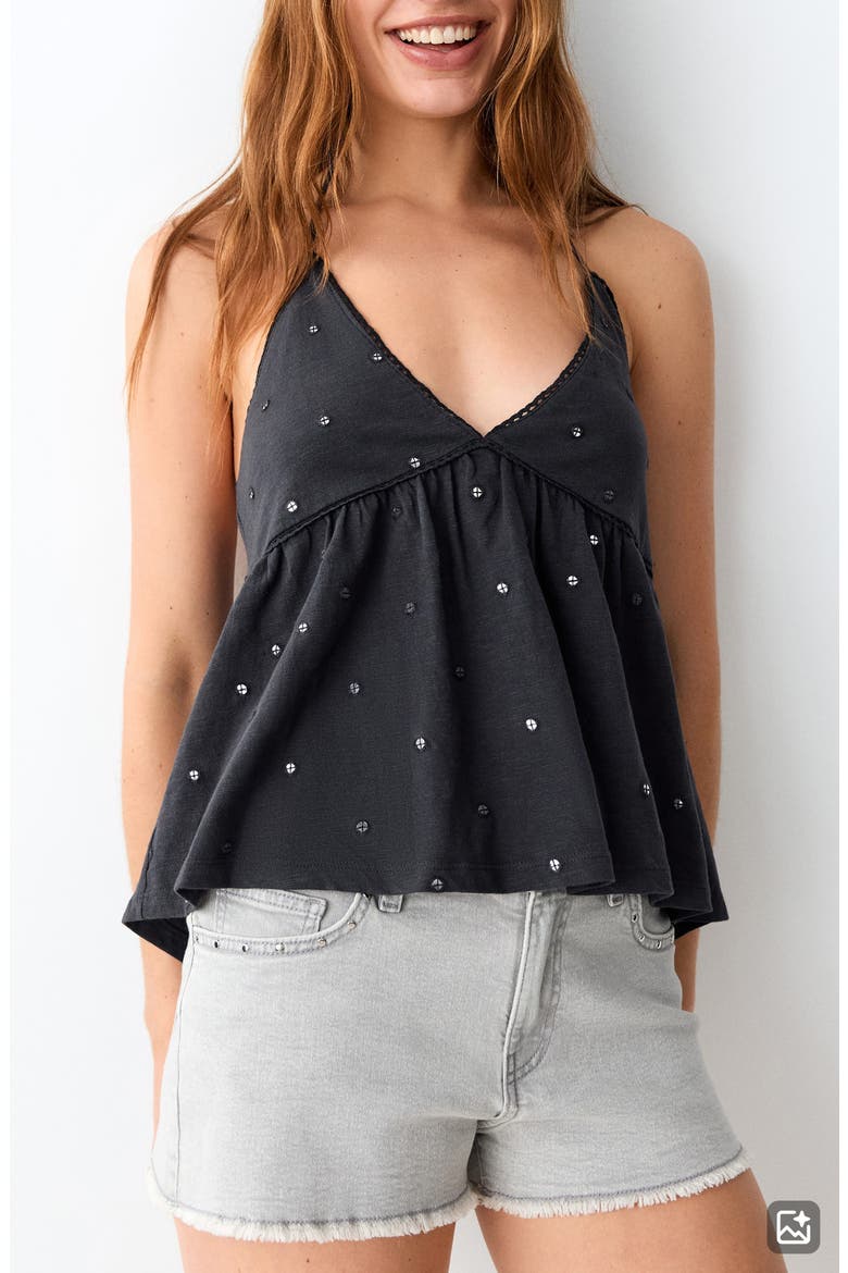 Sequin Embroidered Cotton Halter Top, Main, color, CHARCOAL