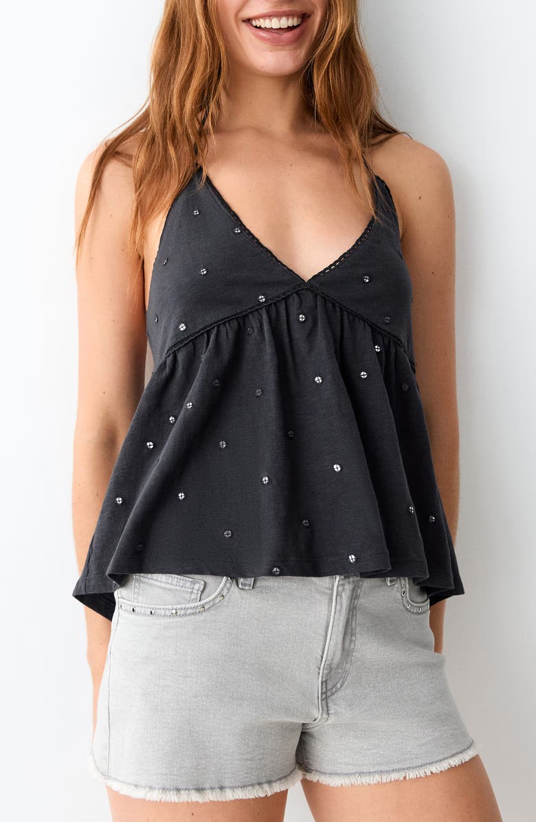 MANGO TEEN <p>Sequin Embroidered Cotton Halter Top</p>, Main, color, Charcoal