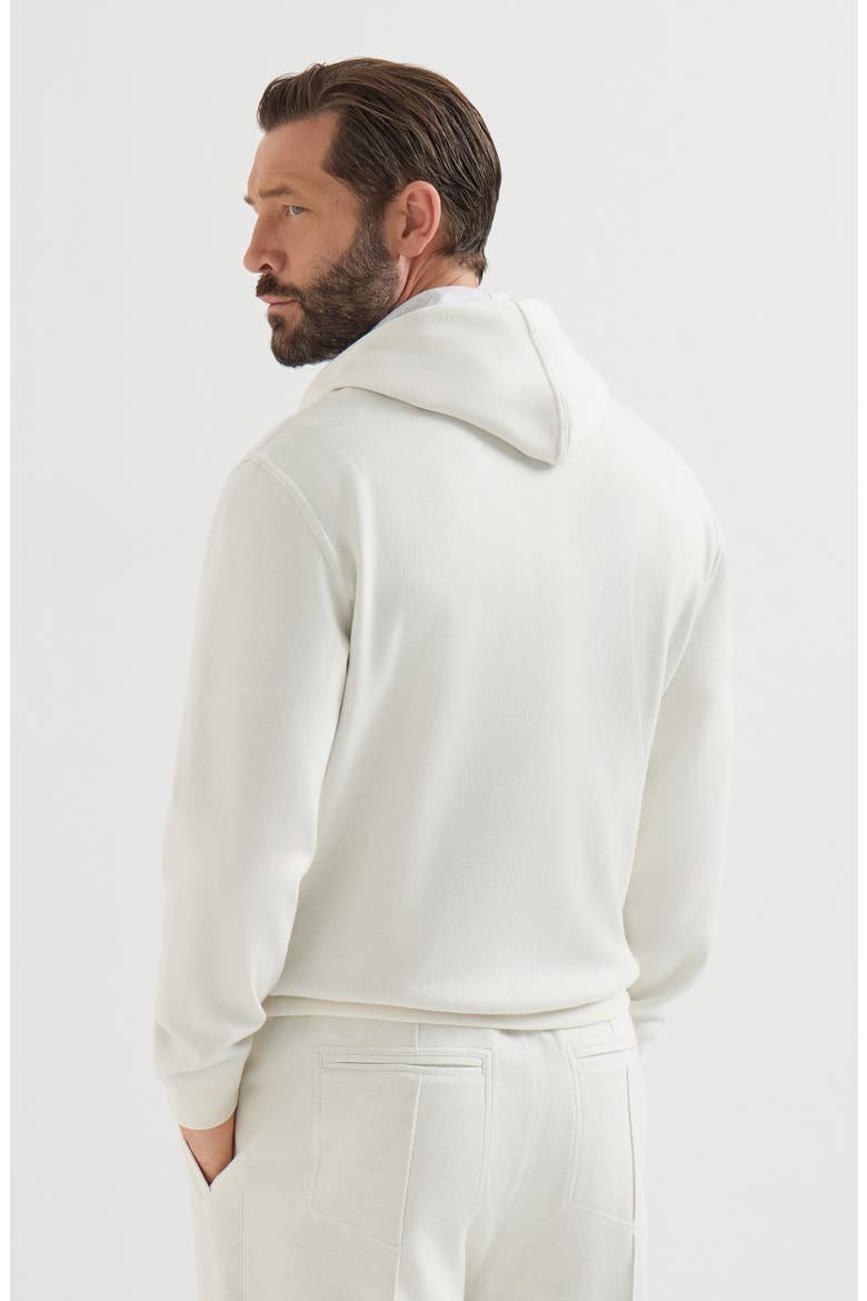 Cashmere and cotton French terry double cloth hooded sweatshirt with zipper, Alternate, color, Off-White