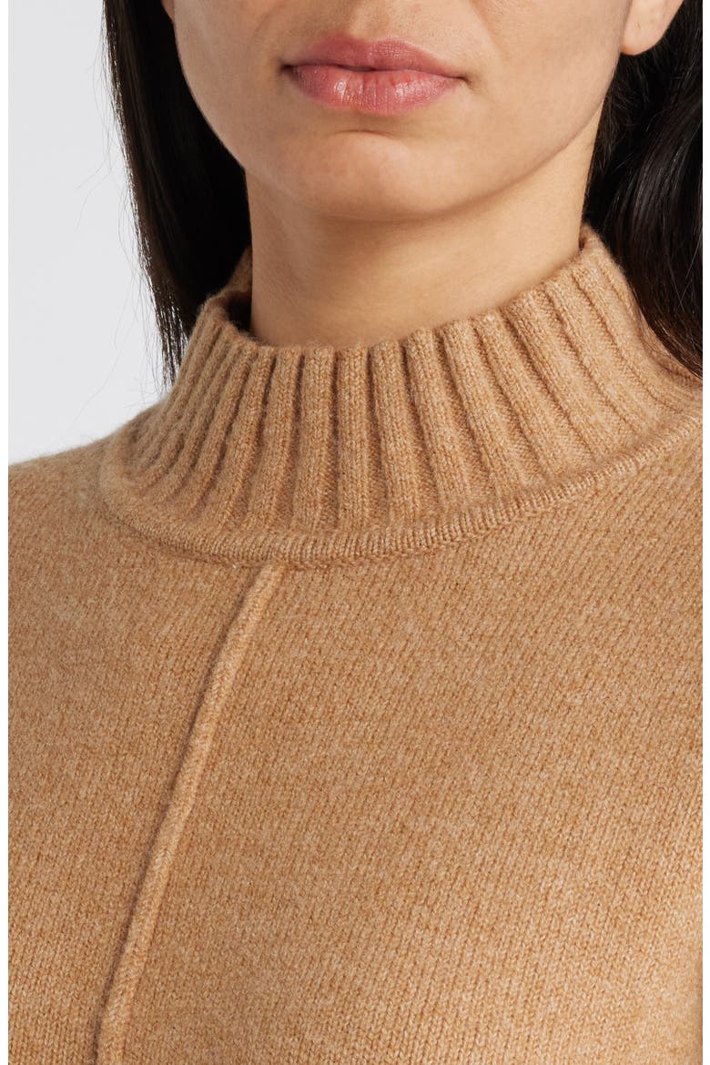 Exposed Seam Mock Neck Sweater, Alternate, color, TAN CAMEL DARK HEATHER