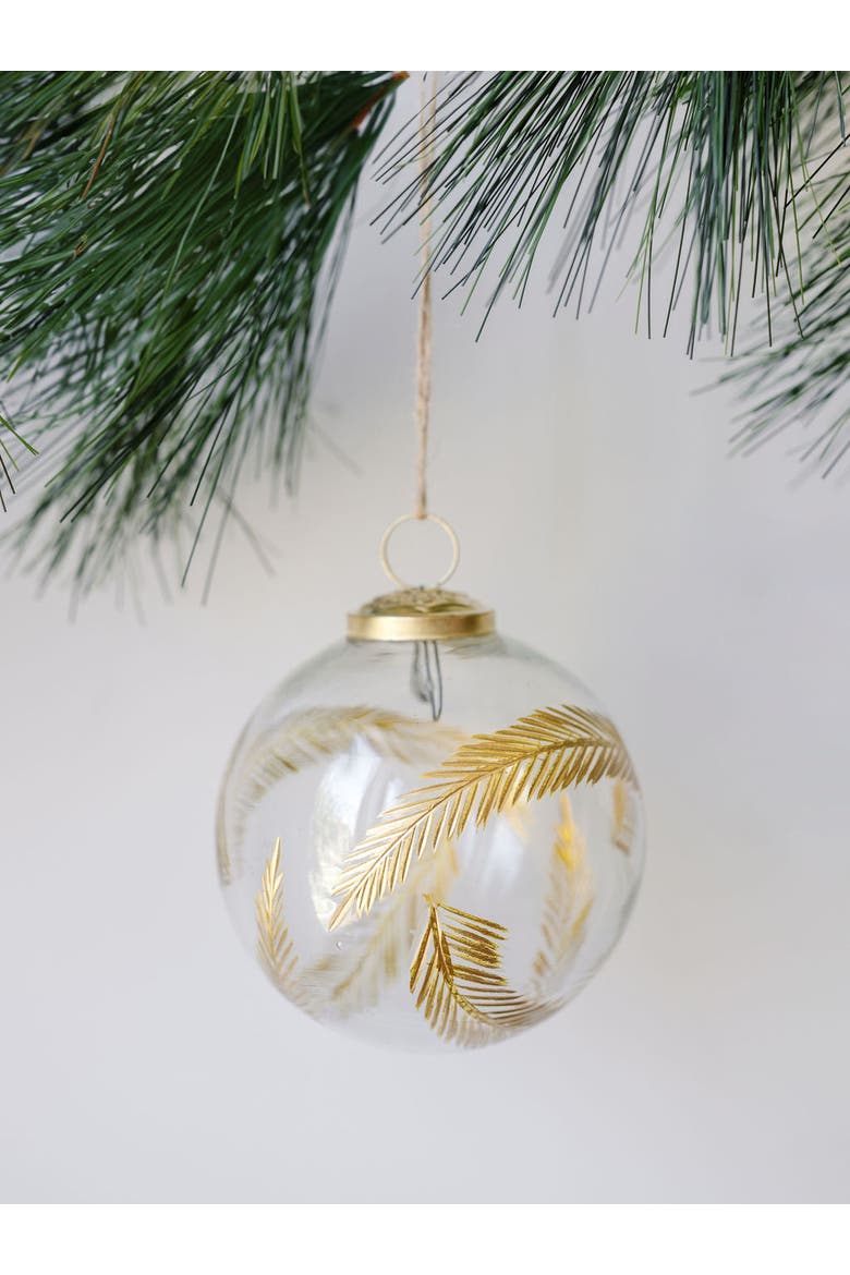 4" Artisan Glass Gold Etched Leaf Ornament, Alternate, color, Gold Etched