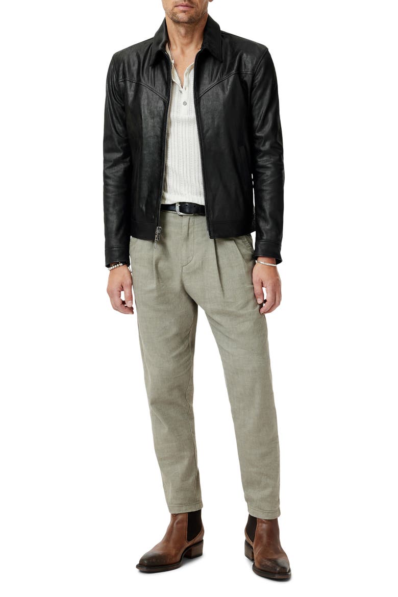 West Sheepskin Leather Zip-Up Moto Jacket, Alternate, color, BLACK