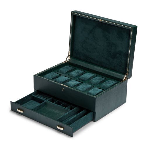Wolf British Racing 10 Piece Watch Box With Drawer In Green