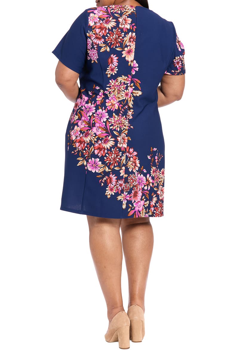 London Times Floral Short Sleeve Fit & Flare Dress, Alternate, color, Navy/ Fuchsia