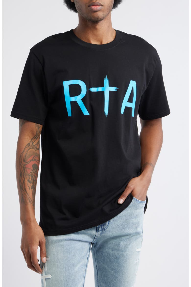 Liam Regular Fit Cotton Logo Graphic T-Shirt, Main, color, BLACK BLUE