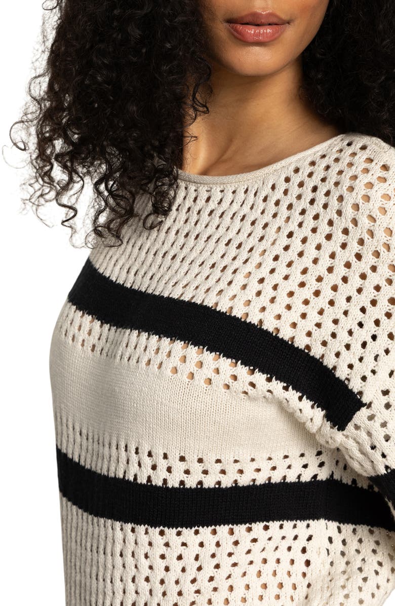 Sanctuary Stripe Open Stitch Elbow Sleeve Cotton Sweater, Alternate, color,