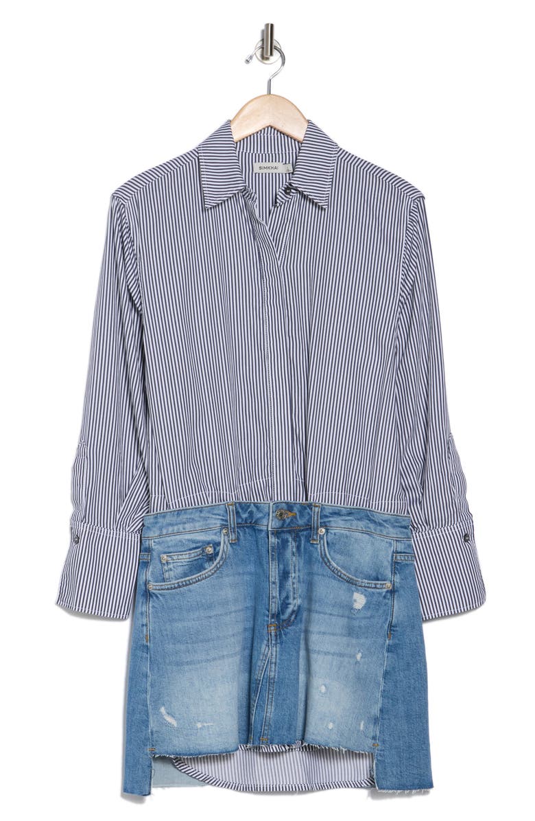 Simkhai Eastyn Long Sleeve Mixed Media Minidress, Main, color, 