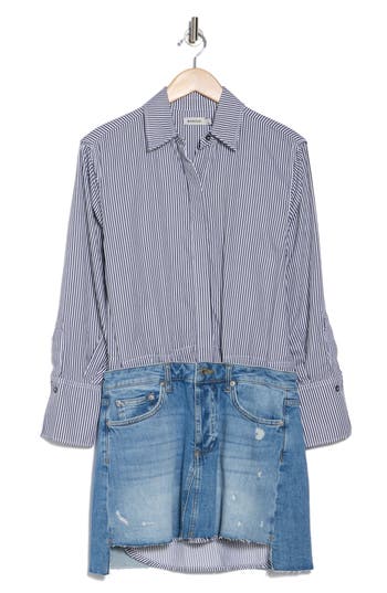 Simkhai Eastyn Long Sleeve Denim Combo Mini Dress Midnight Stripe In Midnight Stripe