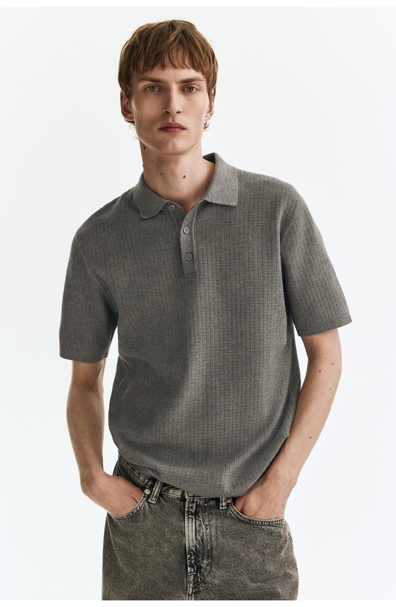H&M Regular Fit Textured-knit Polo Shirt, Alternate, color, Gray