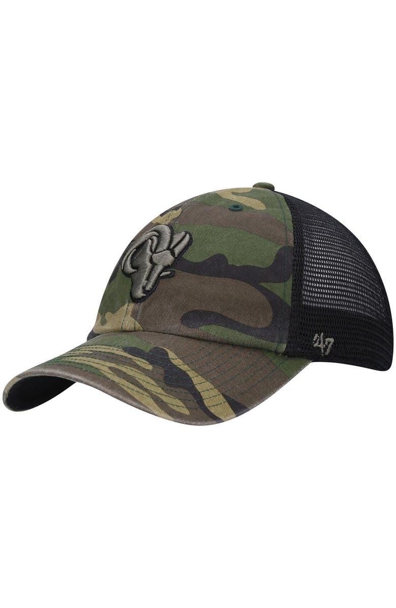 '47 Men's '47 Camo Los Angeles Rams Branson Clean Up Trucker Hat, Main, color,