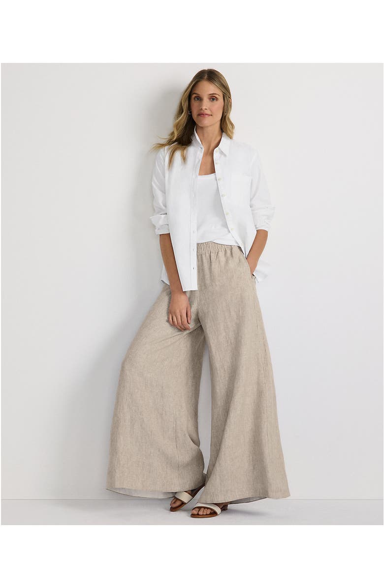 Lands' End Linen High Rise Palazzo Pants, Alternate, color, Champagne/Linen