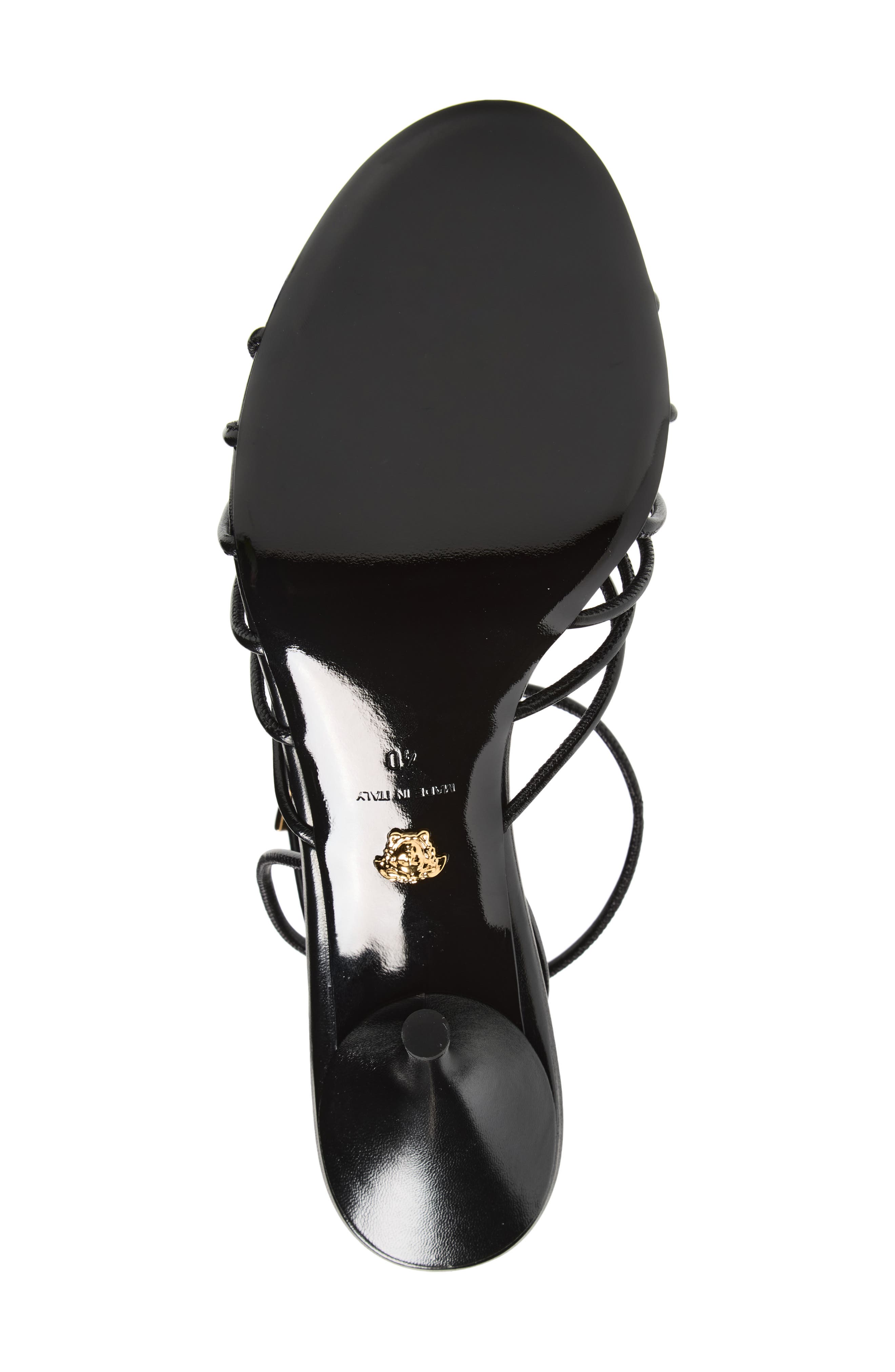 Versace Opera Bow Strappy Ankle Strap Sandal, Alternate, color, Black-Versace Gold