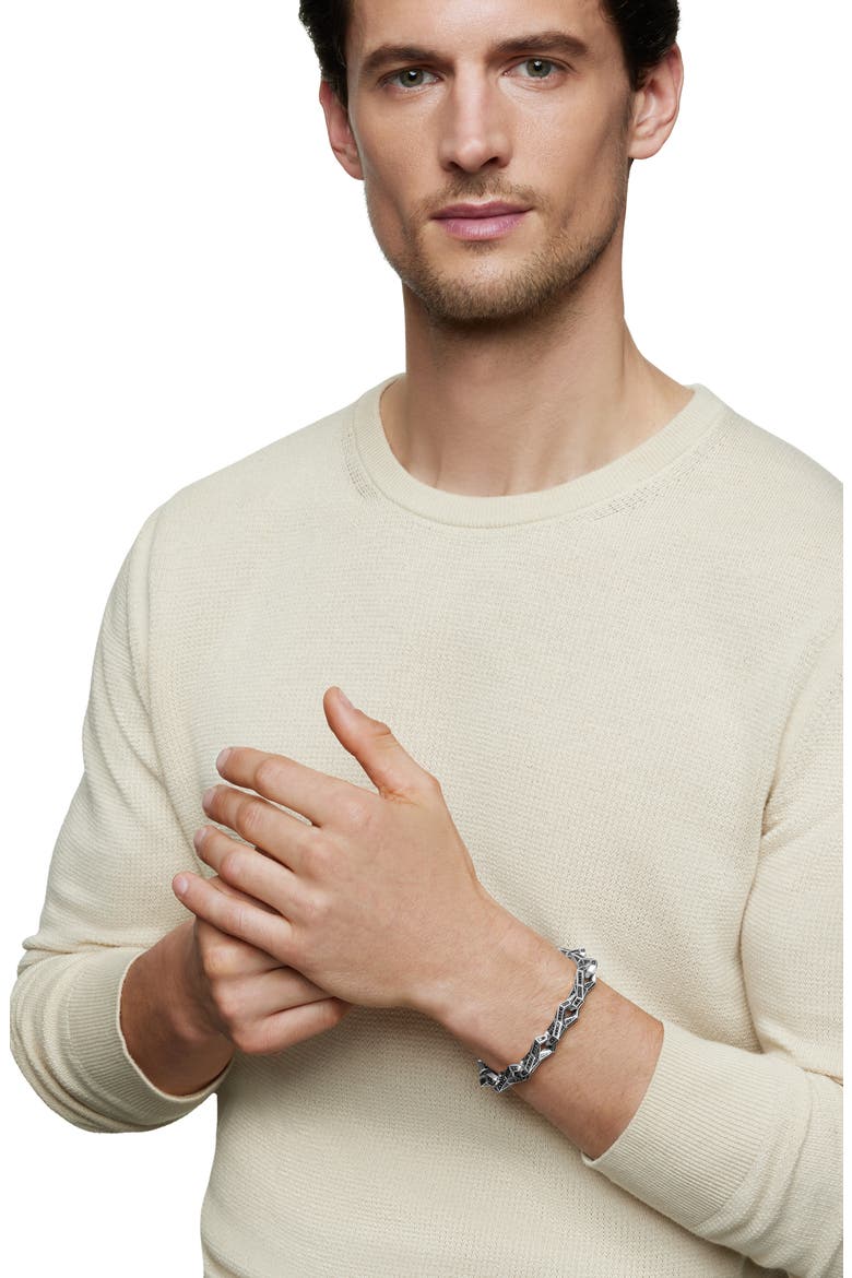 Men's Faceted Link Bracelet with Pavé Black Diamonds, Alternate, color, STERLING SILVER