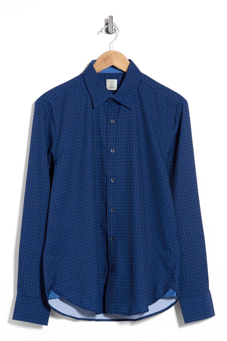 Polka Dot Slim Fit Long Sleeve Shirt, Main, color, NAVY