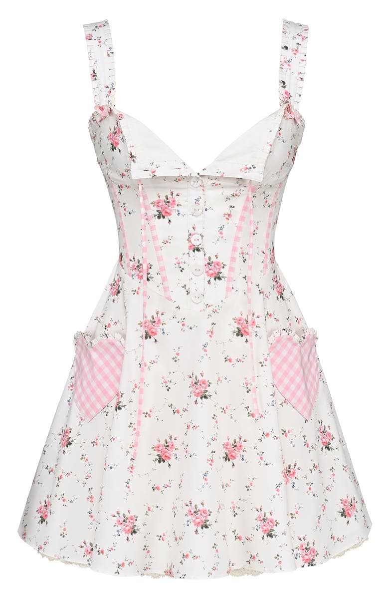 HOUSE OF CB Marianella Floral Fit & Flare Cocktail Minidress, Alternate, color, Rose Cream