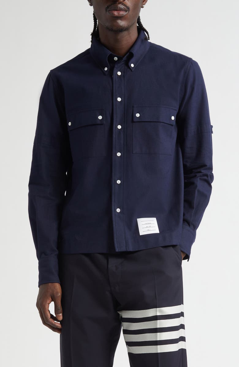Thom Browne Straight Fit Cotton Utility Shirt, Main, color, Navy