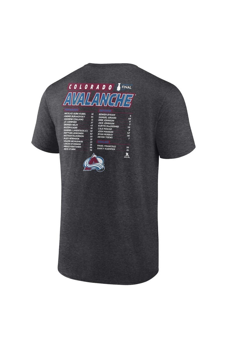 FANATICS Men's Fanatics Branded Heathered Charcoal Colorado Avalanche 2022 Stanley Cup Final Own Goal Roster T-Shirt, Alternate, color, 
