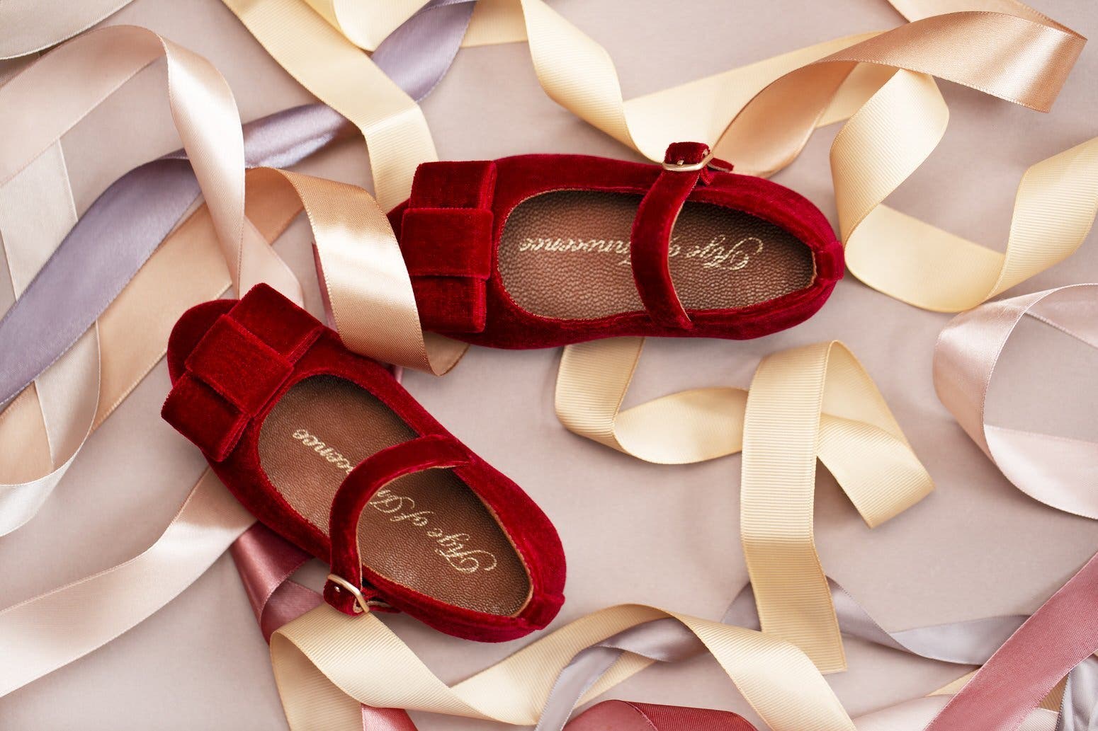 Ellen Velvet Bow Flats, Alternate, color, Red
