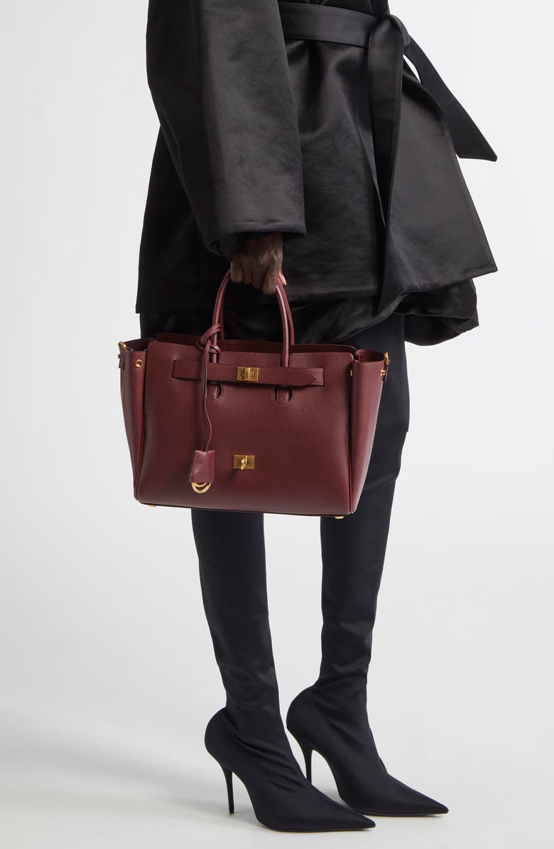 Balenciaga Small Bel Air Leather Tote, Alternate, color, 6034 Dark Burgundy