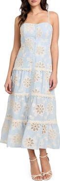 GUESS Tabitha Floral Embroidered Tiered Cotton Sundress