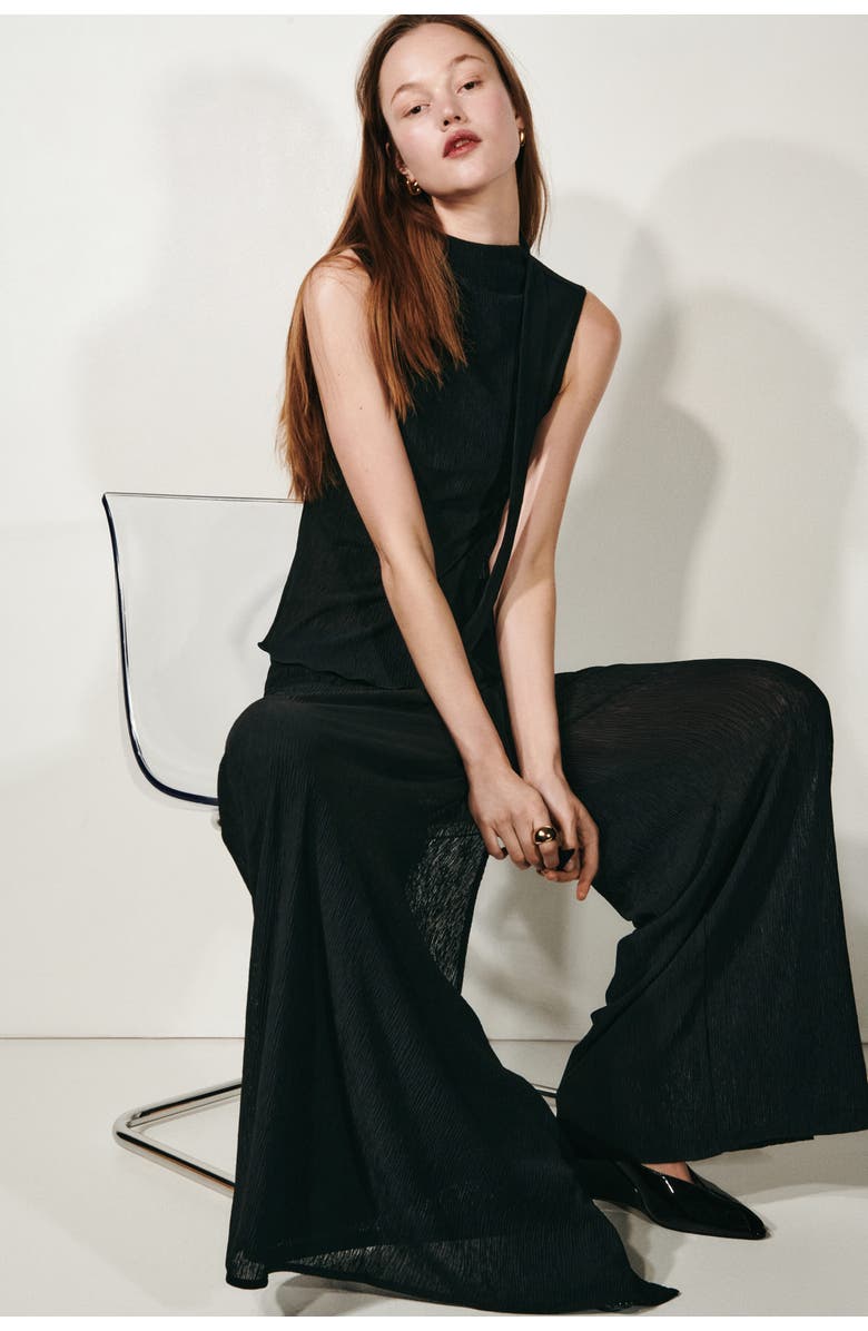 H&M Crinkled Wrapover Trousers, Alternate, color, Black