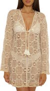 Lucky Brand Tulum Long Sleeve Open Stitch Cotton Cover-Up Tunic